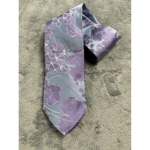 City of London Mens Silk Floral Tie Purple Blue Plaid Tipping Classic Width
